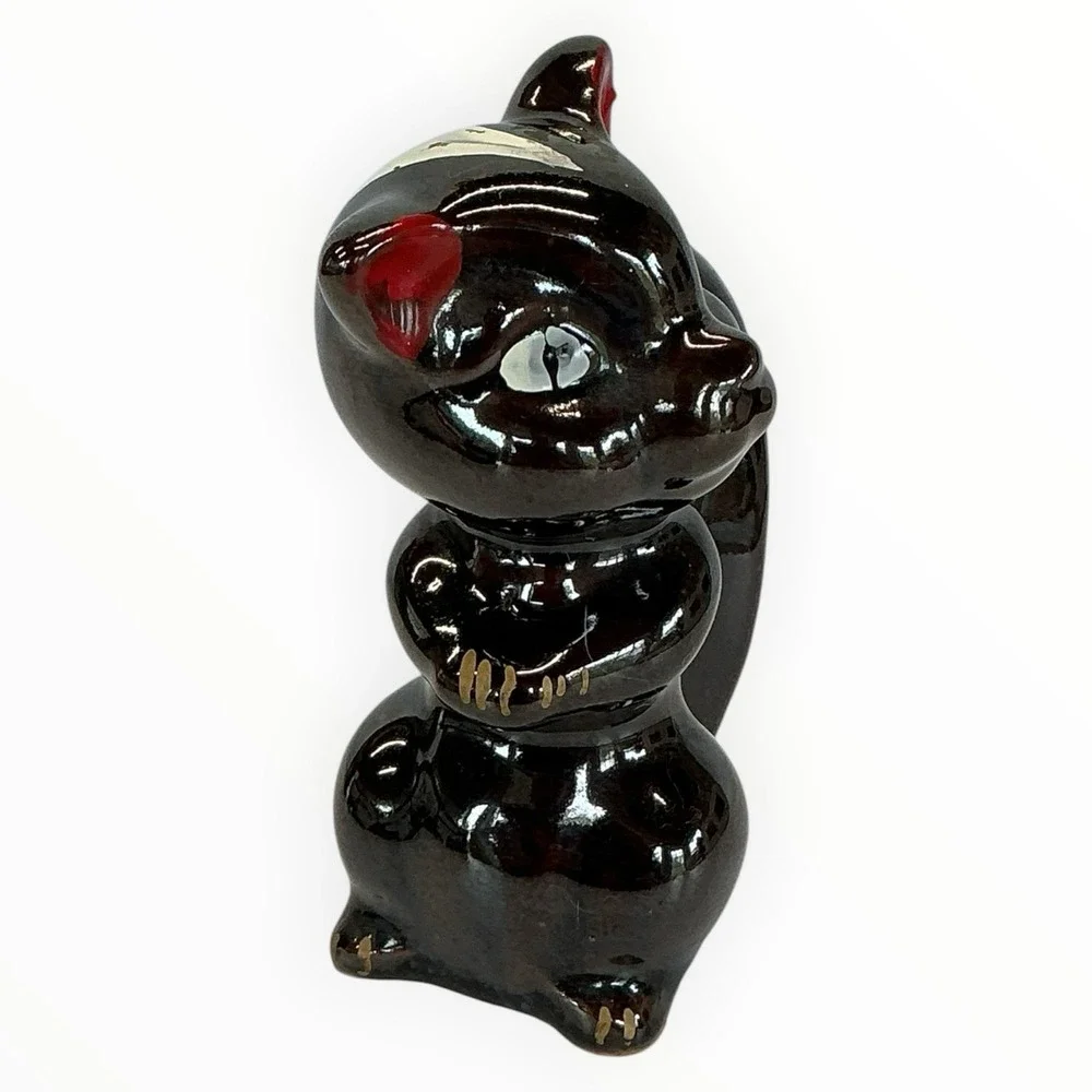 Redware Pottery Skunk Figurine Japan Klitschy‎ MCM Anthropomorphic Hand Painted